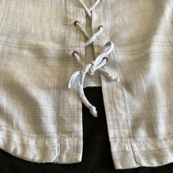 Anthropologie Cloth & Stone lace up back blouse soft grey plaid long sleeve S - Picture 12 of 14